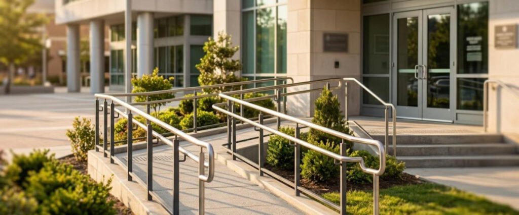 Resmi bir binanın girişinde engelli rampası