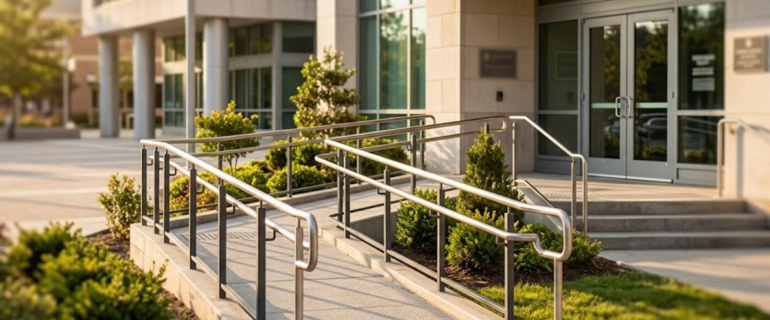 Resmi bir binanın girişinde engelli rampası