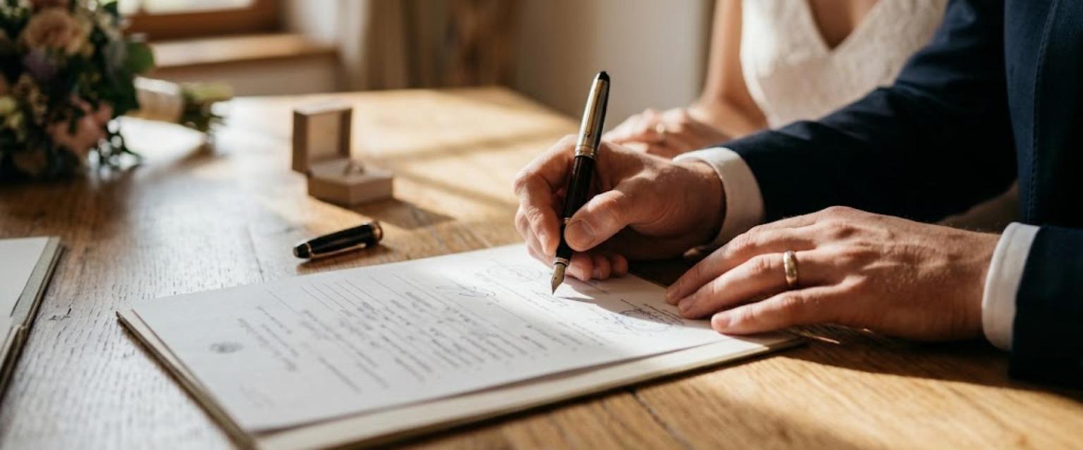 Standesamt'ta evlilik belgesinin imzalanması